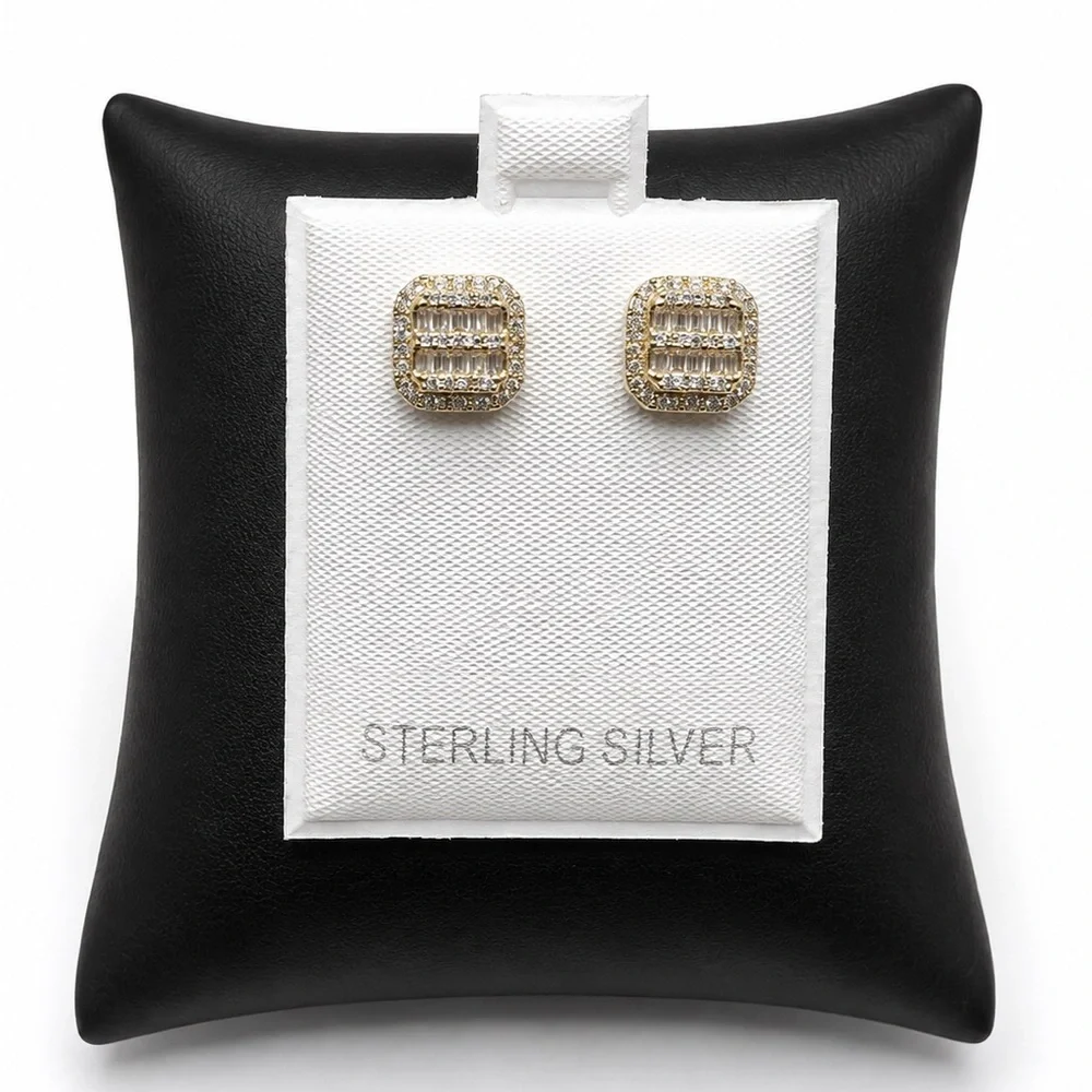 925 Sterling Silver  0.40CTW MOISSANITE Pave Square Stud Earrings